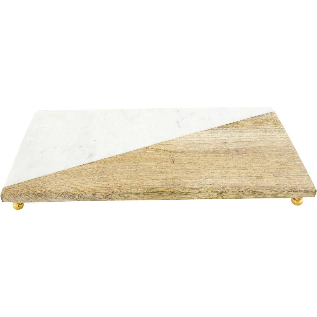 Creative Co-Op Marble and Mango Wood Board with Brass Feet and KPD Engraving