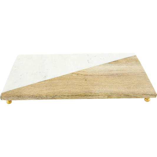 Creative Co-Op Marble and Mango Wood Board with Brass Feet and KPD Engraving