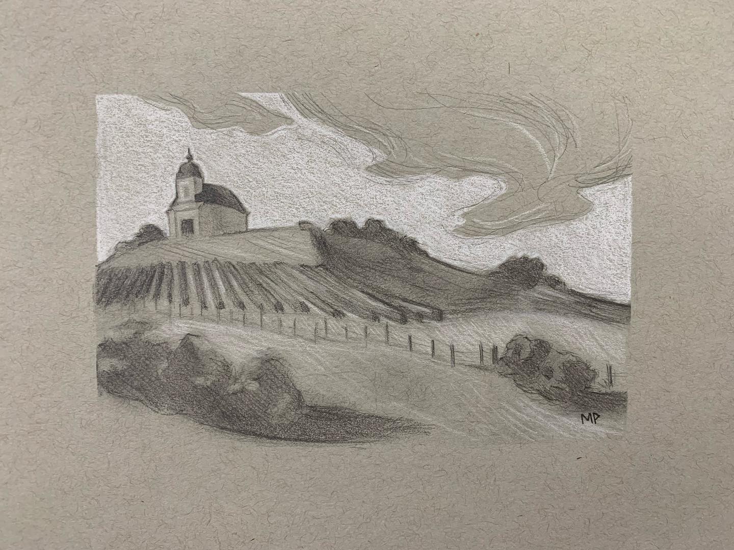 Tokaj, Hungary Original Graphite and Chalk Art