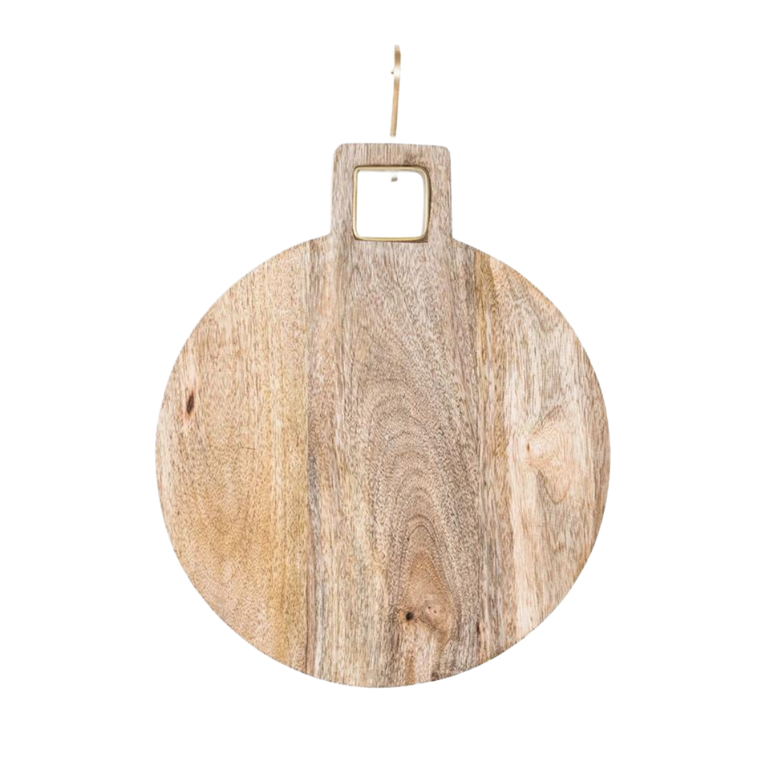 Bloomingville Mango Wood Cheese and Cutting Board with Brass Handle Detail